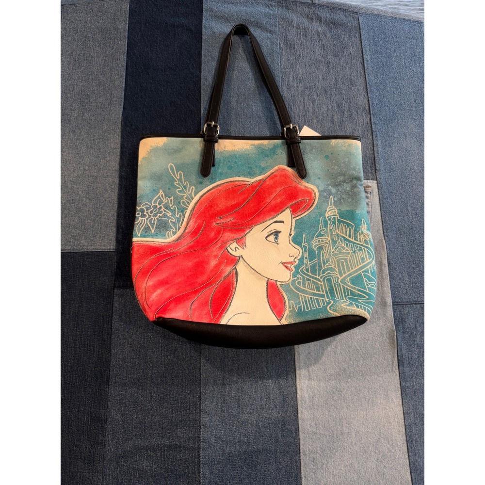 Disney Loungefly The Little Mermaid Ariel Watercolor Tote Bag Black Faux Leather